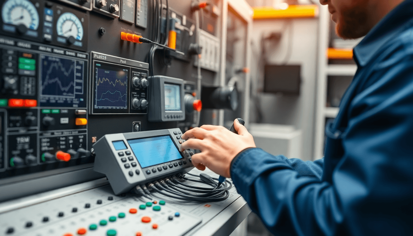 Instrumentation and controls engineer calibrating precision instruments and testing control systems